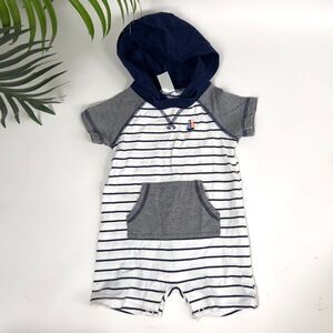 Infant Carter's Striped Casual Beachy Short Sleeve Hooded Romper Onesie / 12 M